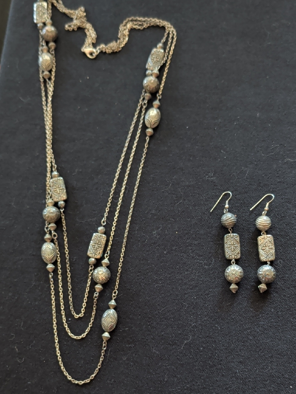 Multi-Strand Silver-Tone Beaded Necklace & Earrings Set